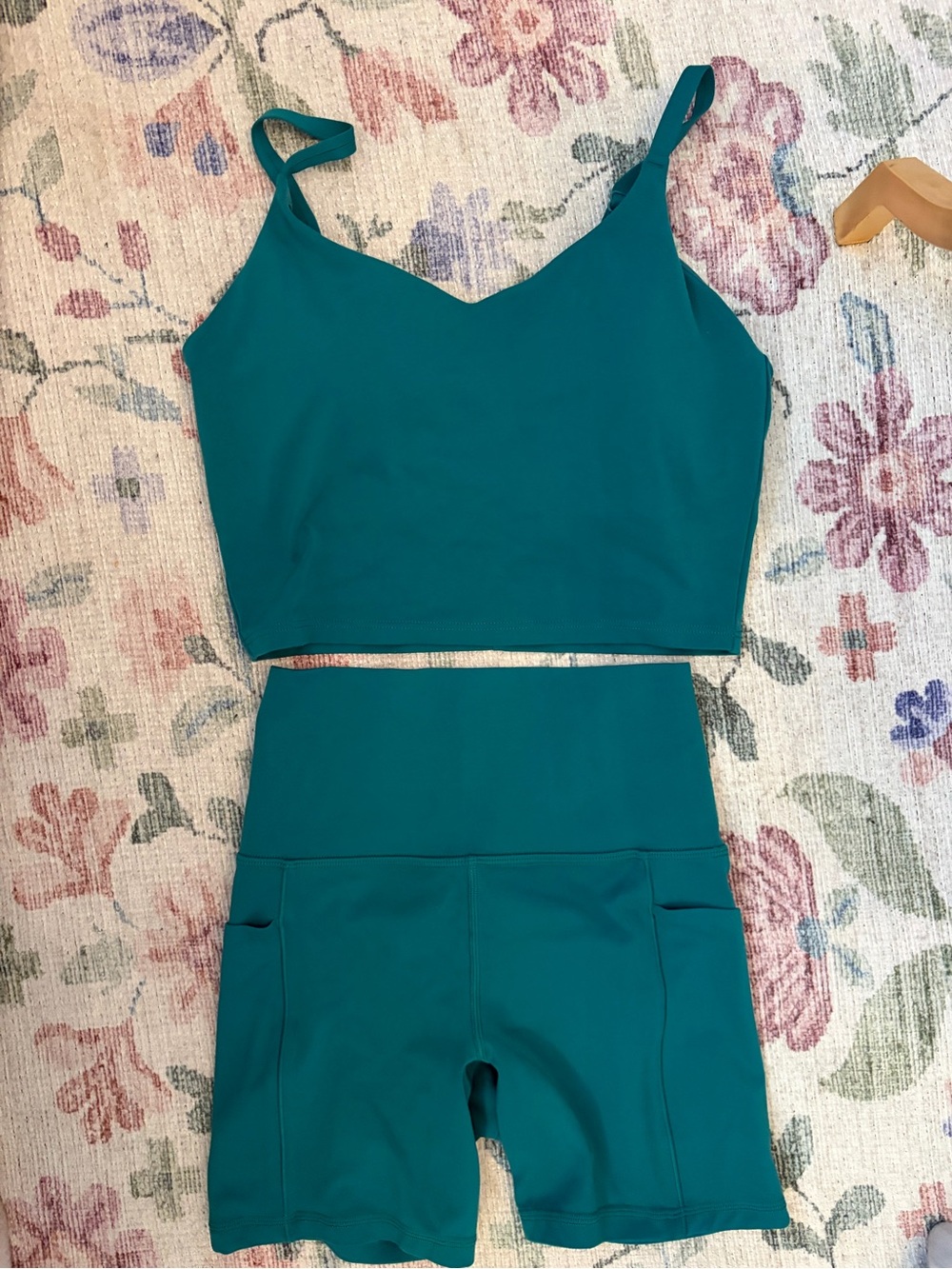 Teal Athleta Crop Tank and High-Waist Shorts Set